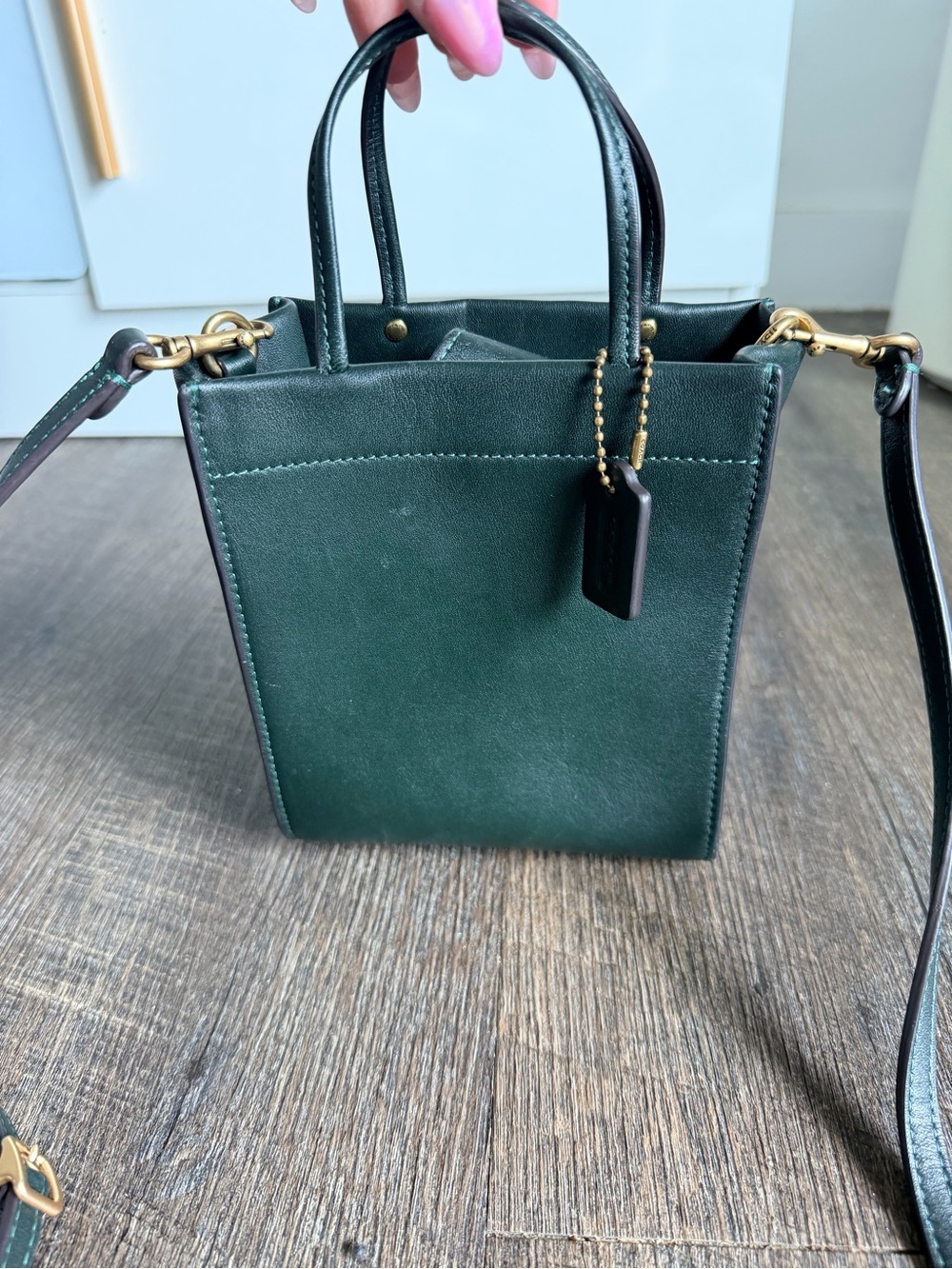 Coach Dark Green Leather Mini cashin Crossbody Tote - Picture 2 of 6